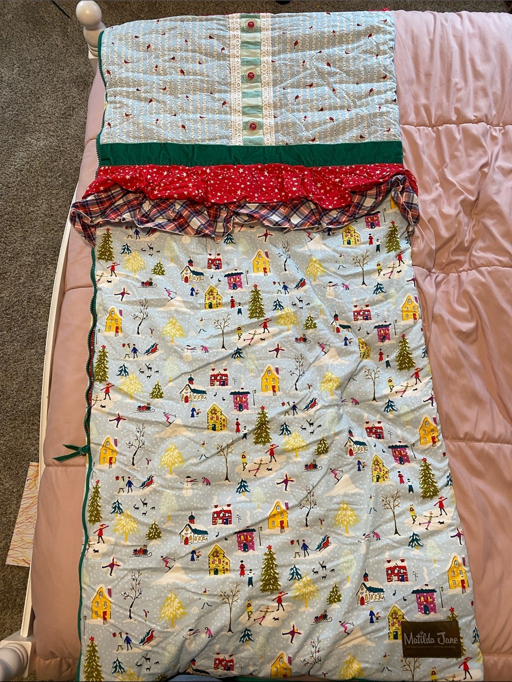 Matilda Jane Light Blue Holiday Village Quilted Sleeping Bag